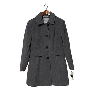 NWT Larry Levine Gray Wool-Blend Peacoat Button-Down Front & Tailored Fit - PM